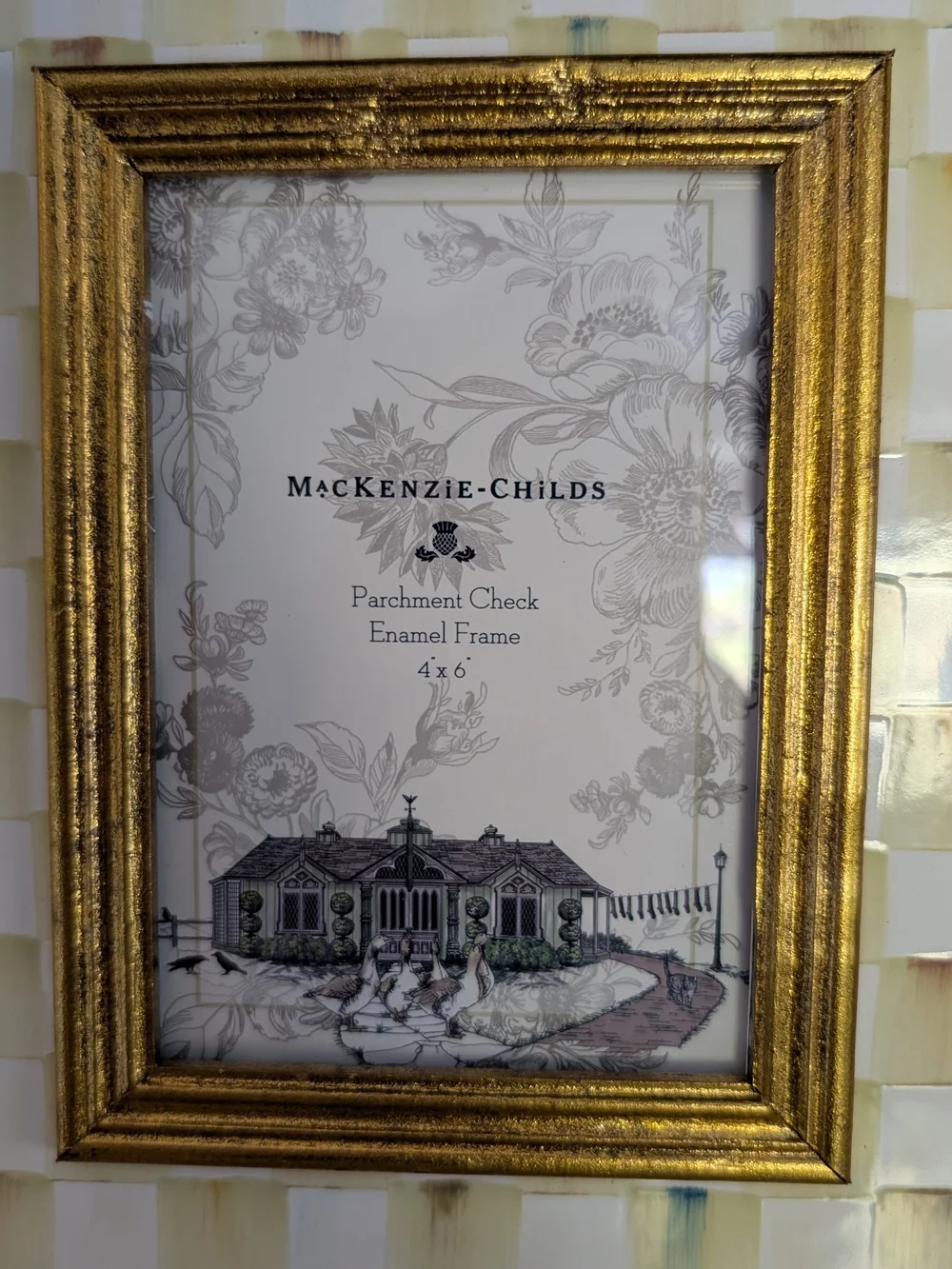 Mackenzie-Childs Retired Parchment Check  4 x 6 Picture Photo Frame, New